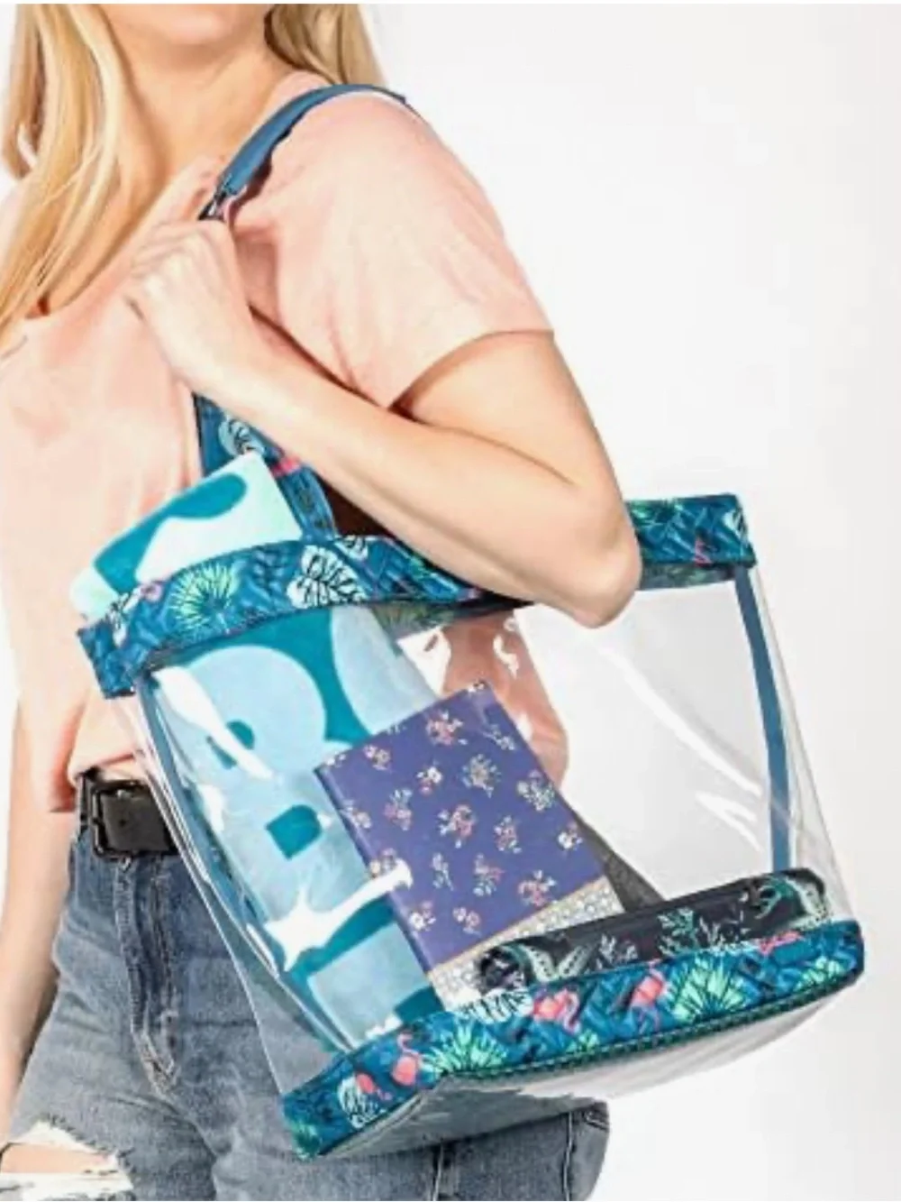 Lug Peekaboo Clearview Tote Bag Set with Matching Quilted Floral Cosmetic Pouch